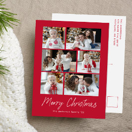 Modern Merry Christmas handskriven röd 6 Foto Coll Helg Vykort