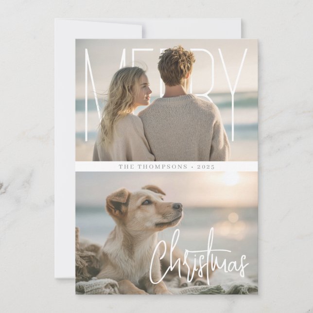 Modern Merry Christmas Holiday Photo Card Julkort (Framsida)