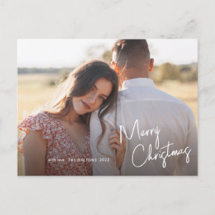 Modern Merry Christmas manus skript Enkel Foto Helg Vykort