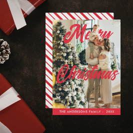 Modern Merry Christmas Photo Card Candy Cane Julkort