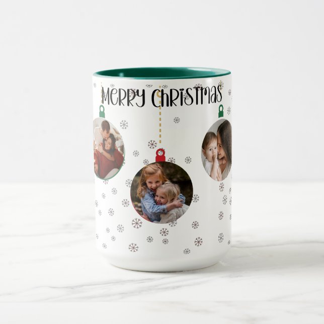 Modern Merry Christmas Red Ornament Holiday Photo  Mugg (Center)