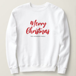 Modern Merry Christmas Red Script Family Name T Shirt