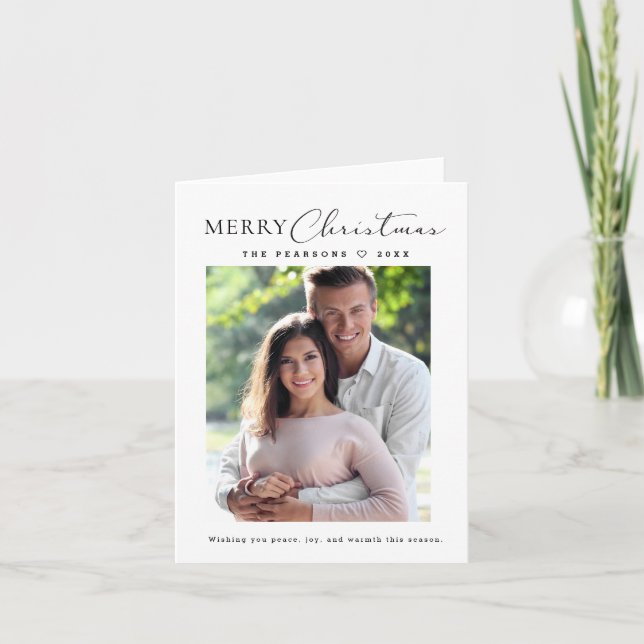 Modern Merry Christmas Script Foto Minimalistisk Helgkort (Framsida)