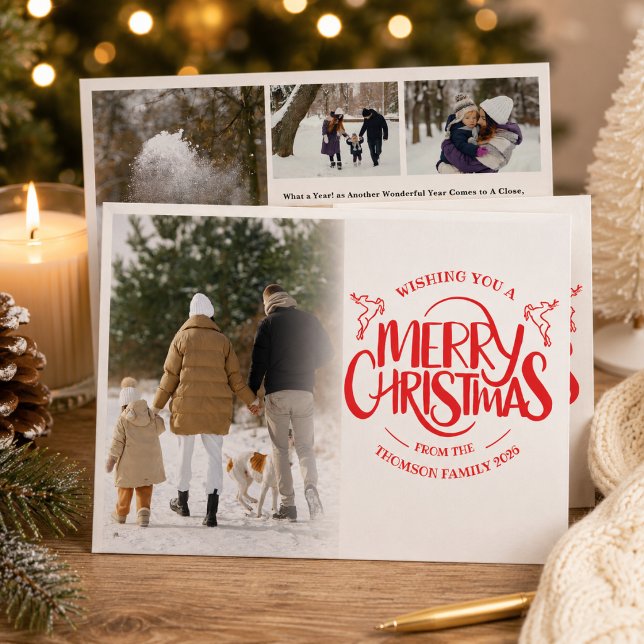 Modern Merry Christmas Script Overlay Multi Foto  Julkort (Skapare uppladdad)