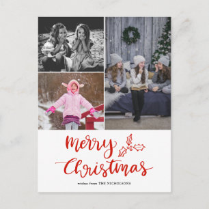 Modern Merry Christmas skript collage foto Vykort