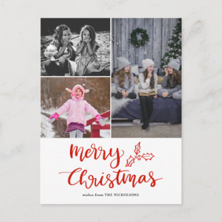 Modern Merry Christmas skript collage foto Vykort