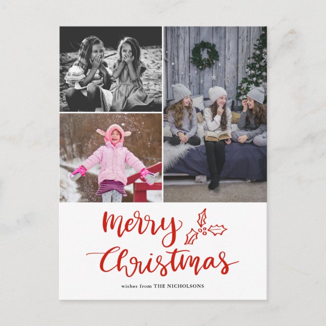 Modern Merry Christmas skript collage foto Vykort (Framsida)