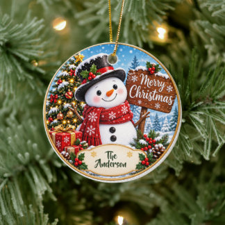 Modern Merry Christmas Skripta Familjenamn Ornamen Julgransprydnad Keramik