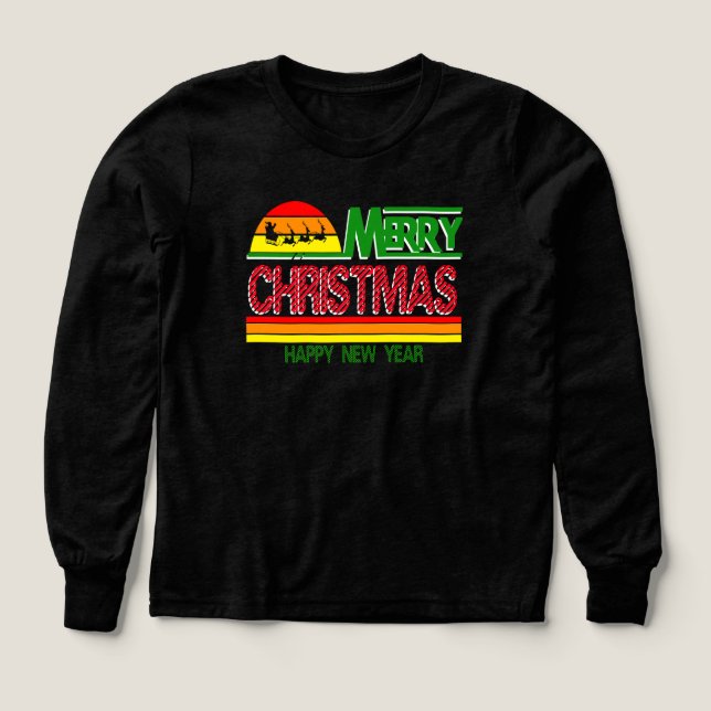 Modern Merry Christmas Tree Red Green T-Shirt (Design framsida)