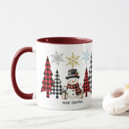 Modern "Merry Christmas" Trees and Snowman Mugg