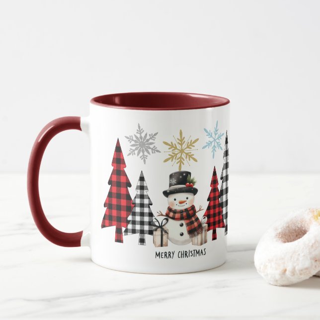 Modern "Merry Christmas" Trees and Snowman Mugg (Med munk)