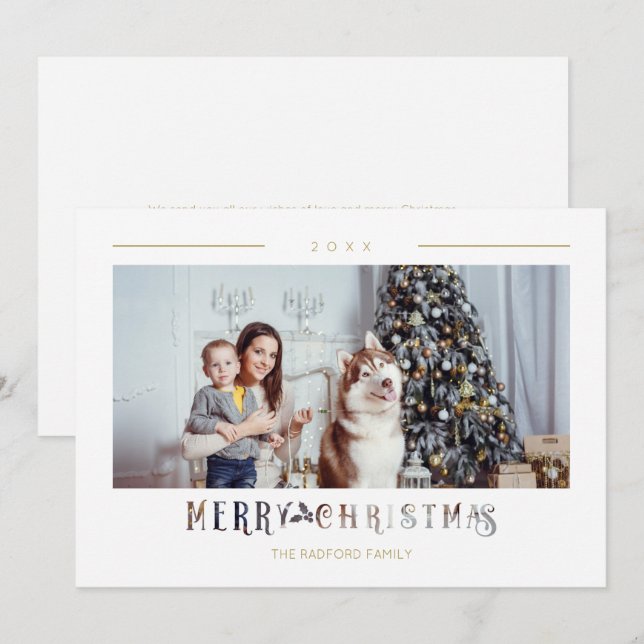 Modern Merry Christmas Typografi Anpassad Foto (Fram/baksida)