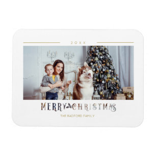 Modern Merry Christmas Typografi Anpassad Foto Magnet