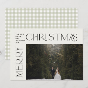 Modern Merry Christmas Typografi Foto Plaid Julkort