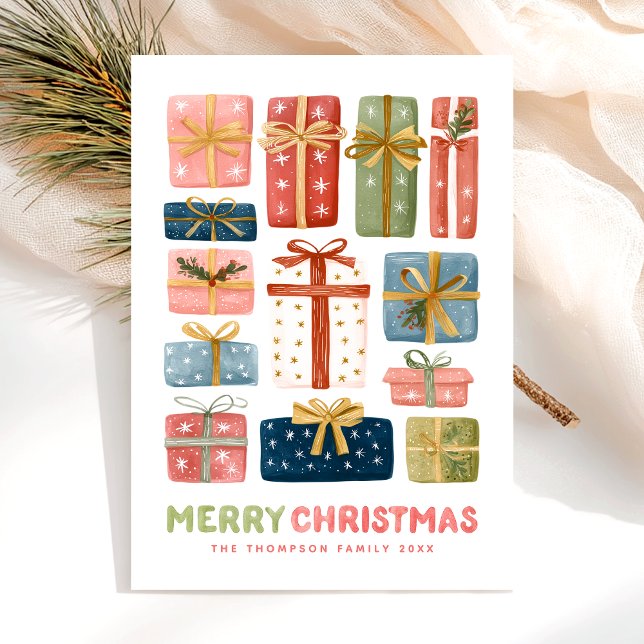 Modern Merry Christmas Watercolor Minimal  Julkort (Skapare uppladdad)