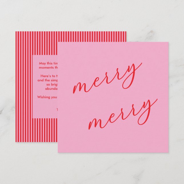 Modern Merry Elegant Script Jul Rosa & Röd Julkort (Fram/baksida)