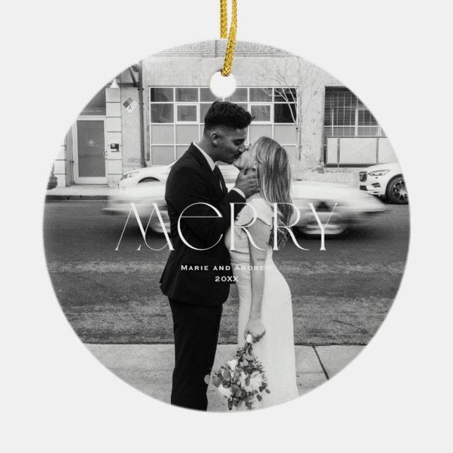 Modern Merry Helgdag-design Julgransprydnad Keramik (Framsidan)