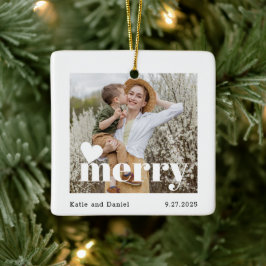 Modern Merry Helgdag Family Dubbla Sided Photo Julgransprydnad Keramik