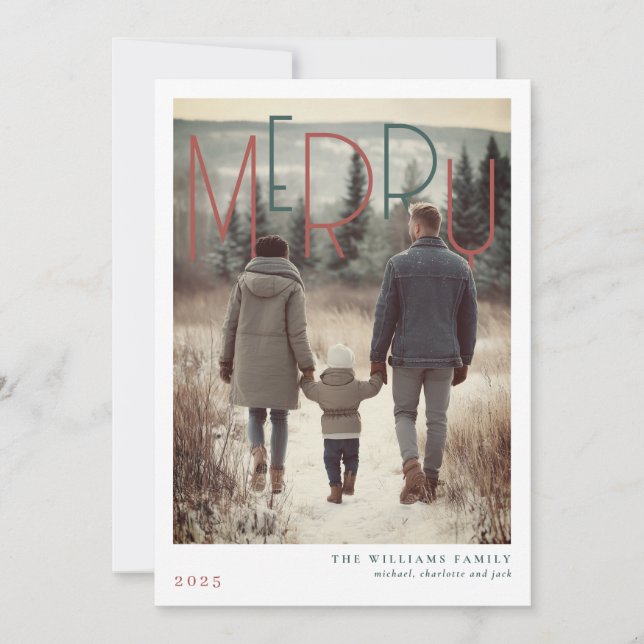 Modern Merry Holiday Photo Card Julkort (Framsida)