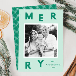 Modern Merry Letters Mint & Grön Foto Julkort