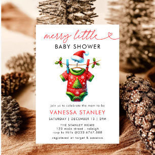 Modern Merry Little Christmas Tomte Baby Shower Inbjudningar
