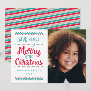 Modern Merry Little jul Cute Aqua Photo Julkort