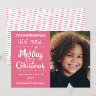 Modern Merry Little jul Cute Rosa Photo Julkort
