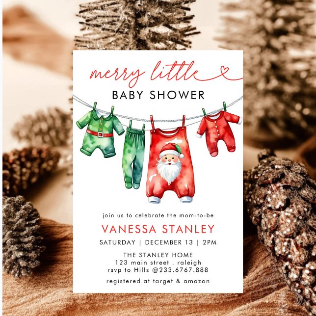Modern Merry Little jul Santa Baby Shower Inbjudningar (Skapare uppladdad)