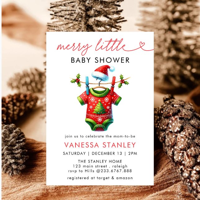 Modern Merry Little jul Santa Baby Shower Inbjudningar (Skapare uppladdad)