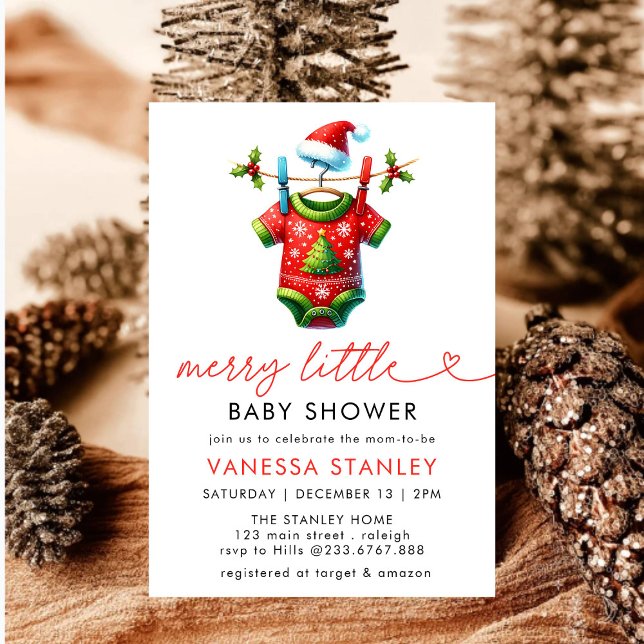 Modern Merry Little jul Santa Baby Shower Inbjudningar (Skapare uppladdad)