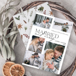 Modern merry & Married 5 Photo Newlyed Julkort