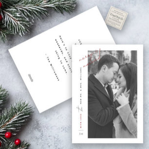 Modern Merry Married Black White Red Photo Script Julkort