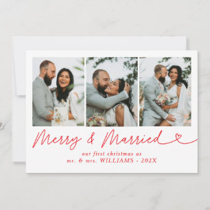 Modern Merry & Married Newlyed Photo jul Julkort