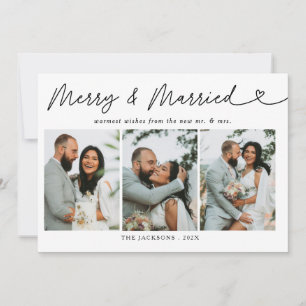 Modern Merry & Married Newlyed Photo jul Julkort