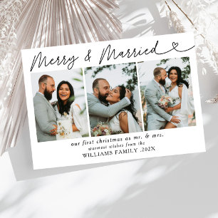 Modern Merry & Married Newlyed Photo jul Julkort