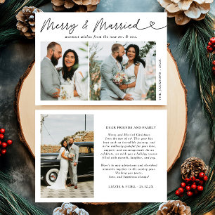 Modern Merry & Married Newlyed Photo jul Julkort