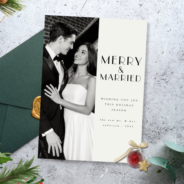 Modern Merry & Married Newlyed Photo jul Julkort (Skapare uppladdad)