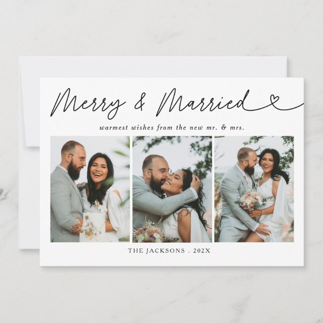 Modern Merry & Married Newlyed Photo jul Julkort (Framsida)
