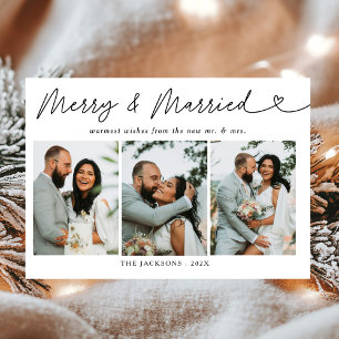 Modern Merry & Married Newlyged Photo jul H Julkort