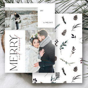 Modern Merry & Married Newlyweds Photo Helgdag Julkort