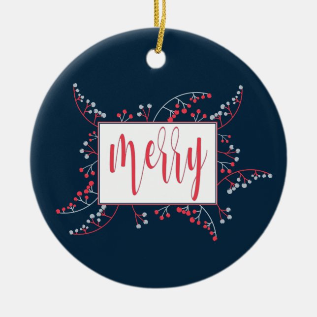 Modern Merry-meddelande: blåblåbär jul Julgransprydnad Keramik (Framsidan)