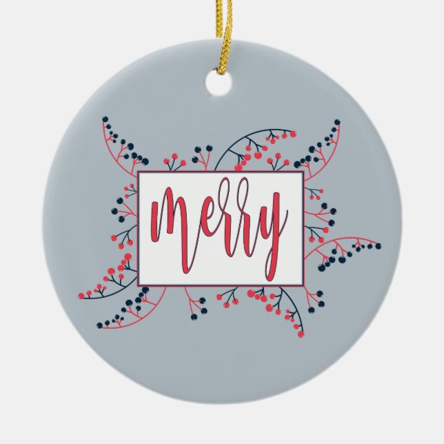 Modern Merry-meddelande: blåblåbär jul Julgransprydnad Keramik (Framsidan)