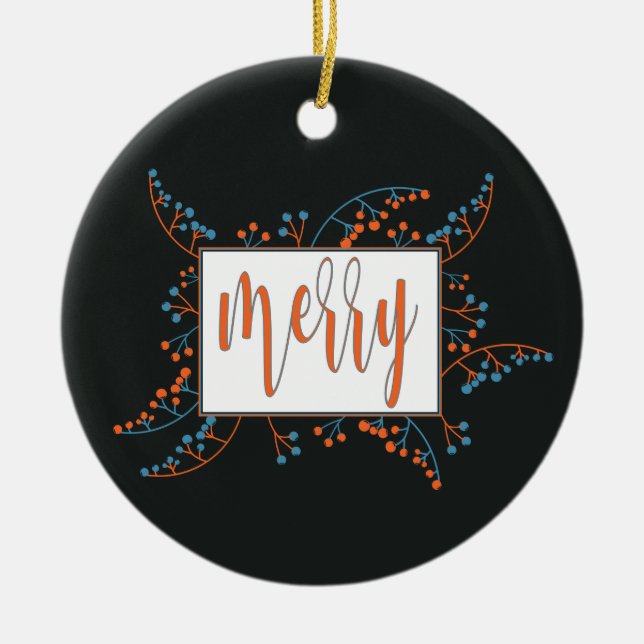 Modern Merry-meddelande orange blåbär jul Julgransprydnad Keramik (Framsidan)