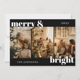 Modern Merry och Bright 3 Photo Helgdag Card Julkort
