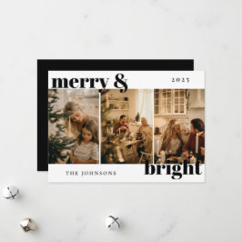 Modern Merry och Bright 3 Photo Helgdag Card Julkort