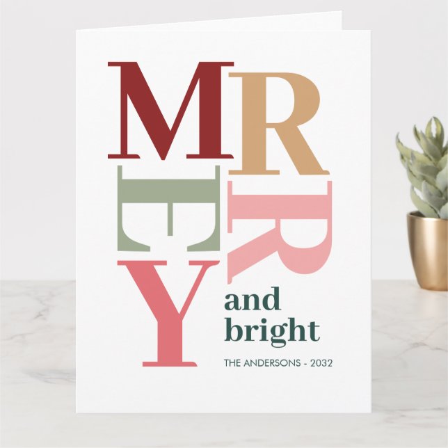 Modern Merry och Bright Anpassningsbar Jul-Helgdag Kort (Liten växt)