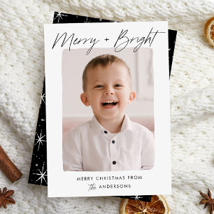Modern merry och Bright Black Script Photo Julkort