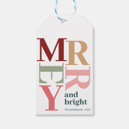 Modern Merry och Bright Colorful jul Gift Presentetikett