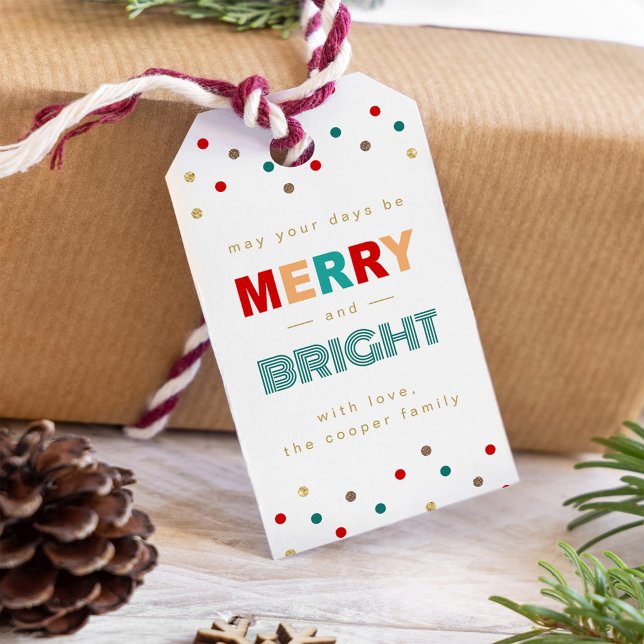 Modern Merry och Bright Confetti Drar jul Presentetikett (Skapare uppladdad)