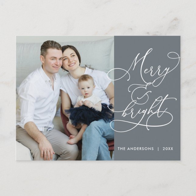 Modern, merry och Bright Family Photo Card Vykort (Framsida)